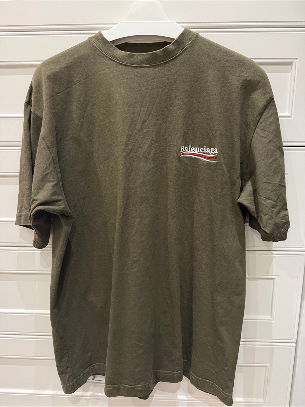 Balenciaga Olive Green Short-Sleeve Logo Tee